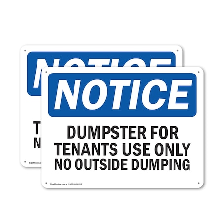 Signmission Dumpster For Tenants Use Only, 10 in W x Rectangle, Plastic OS-2PACK-NS-P-710-L-15542